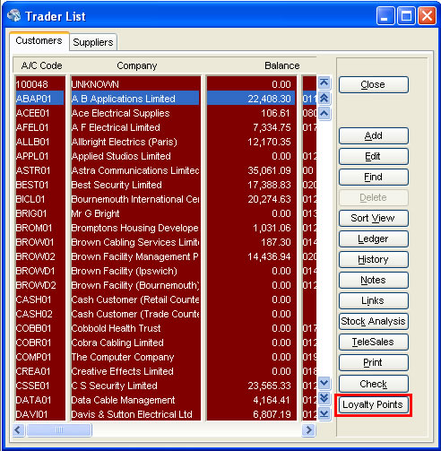 Loyalty Point customer ledger